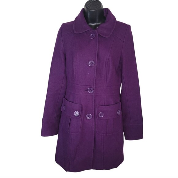 Tulle Anthropologie Purple Wool Blend Peacoat Jacket Size Medium - Picture 1 of 9